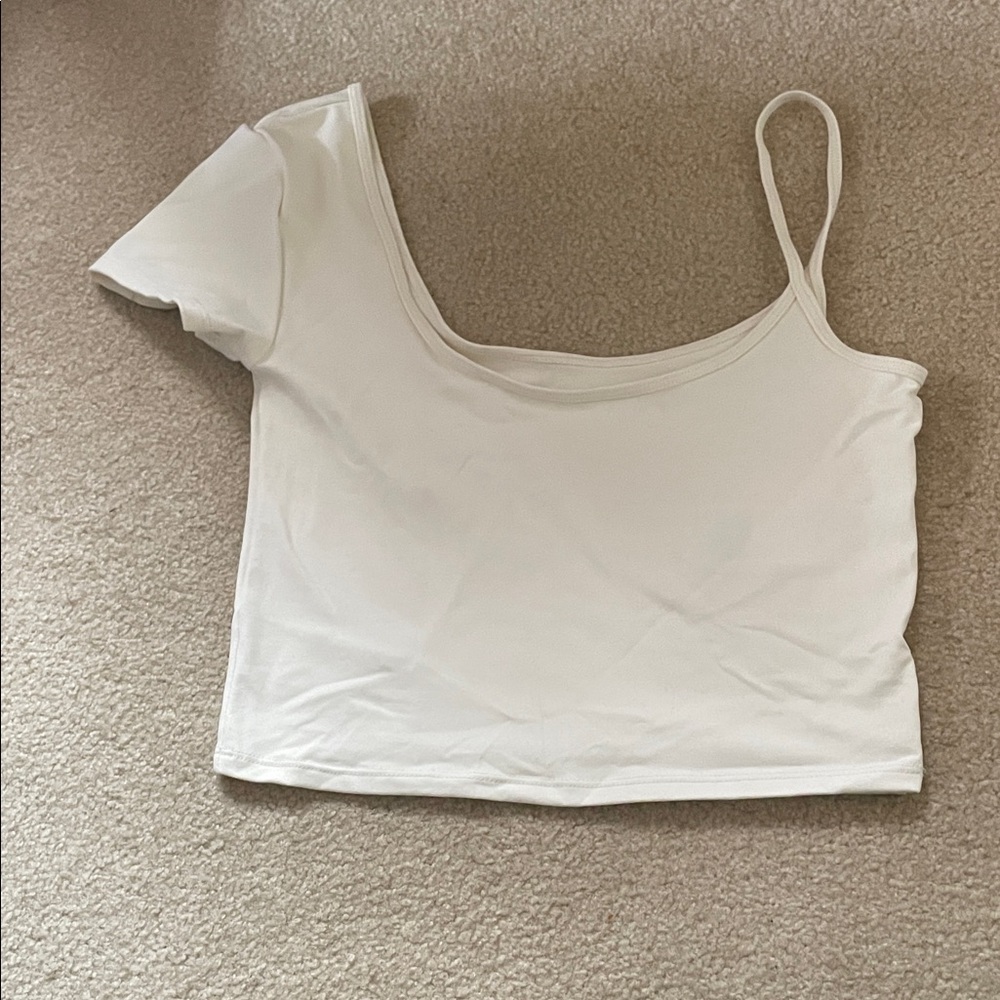 Abercrombie & Fitch White Asymmetrical Crop Top